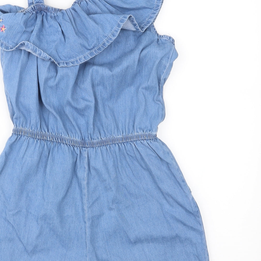 NEXT Girls Blue Floral Denim Playsuit One-Piece Size 12 Years