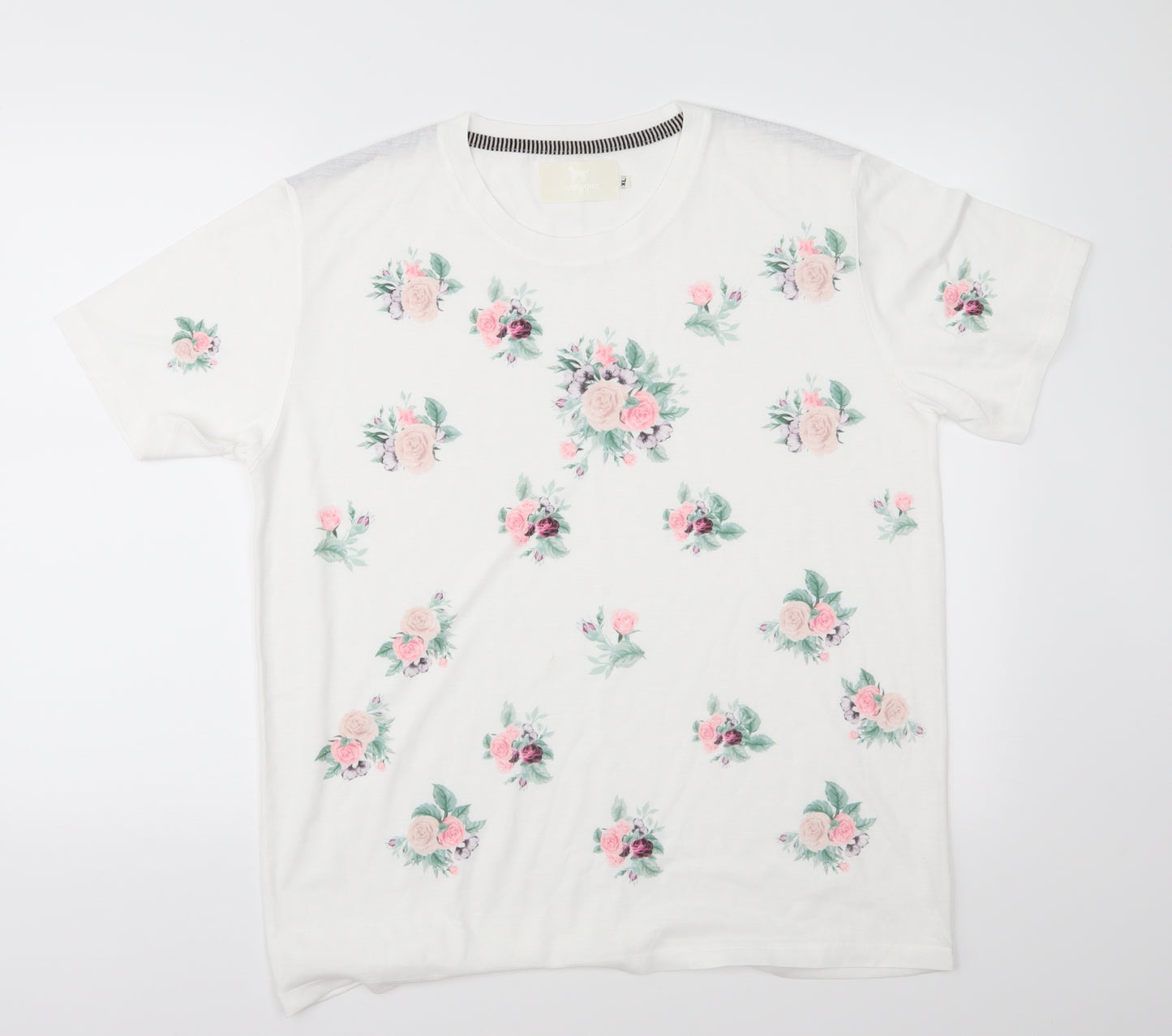 Muunique Womens White Floral Jersey Basic T-Shirt Size XL