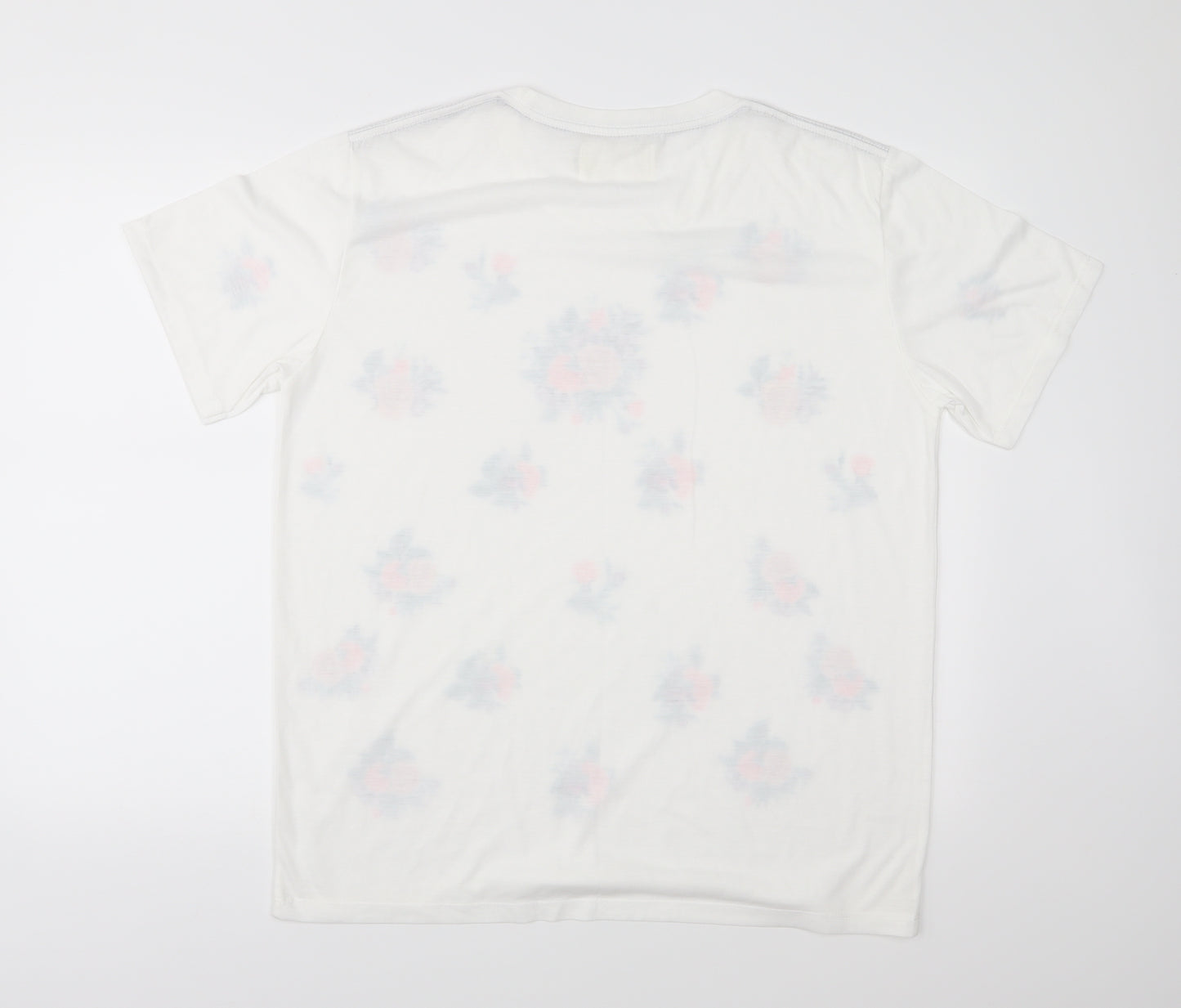 Muunique Womens White Floral Jersey Basic T-Shirt Size XL