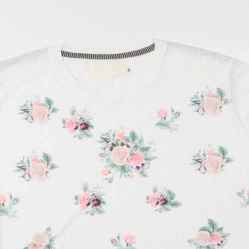 Muunique Womens White Floral Jersey Basic T-Shirt Size XL