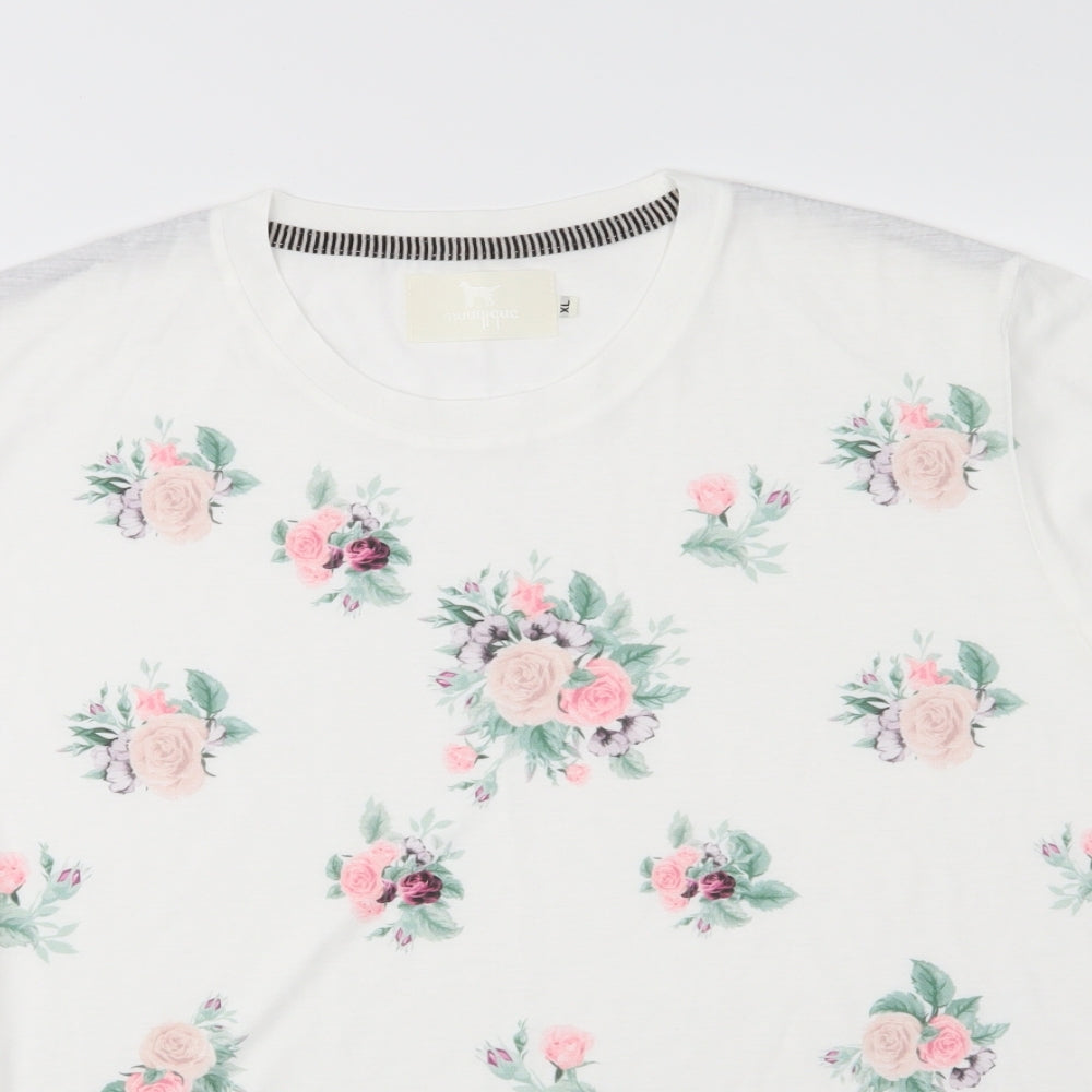 Muunique Womens White Floral Jersey Basic T-Shirt Size XL