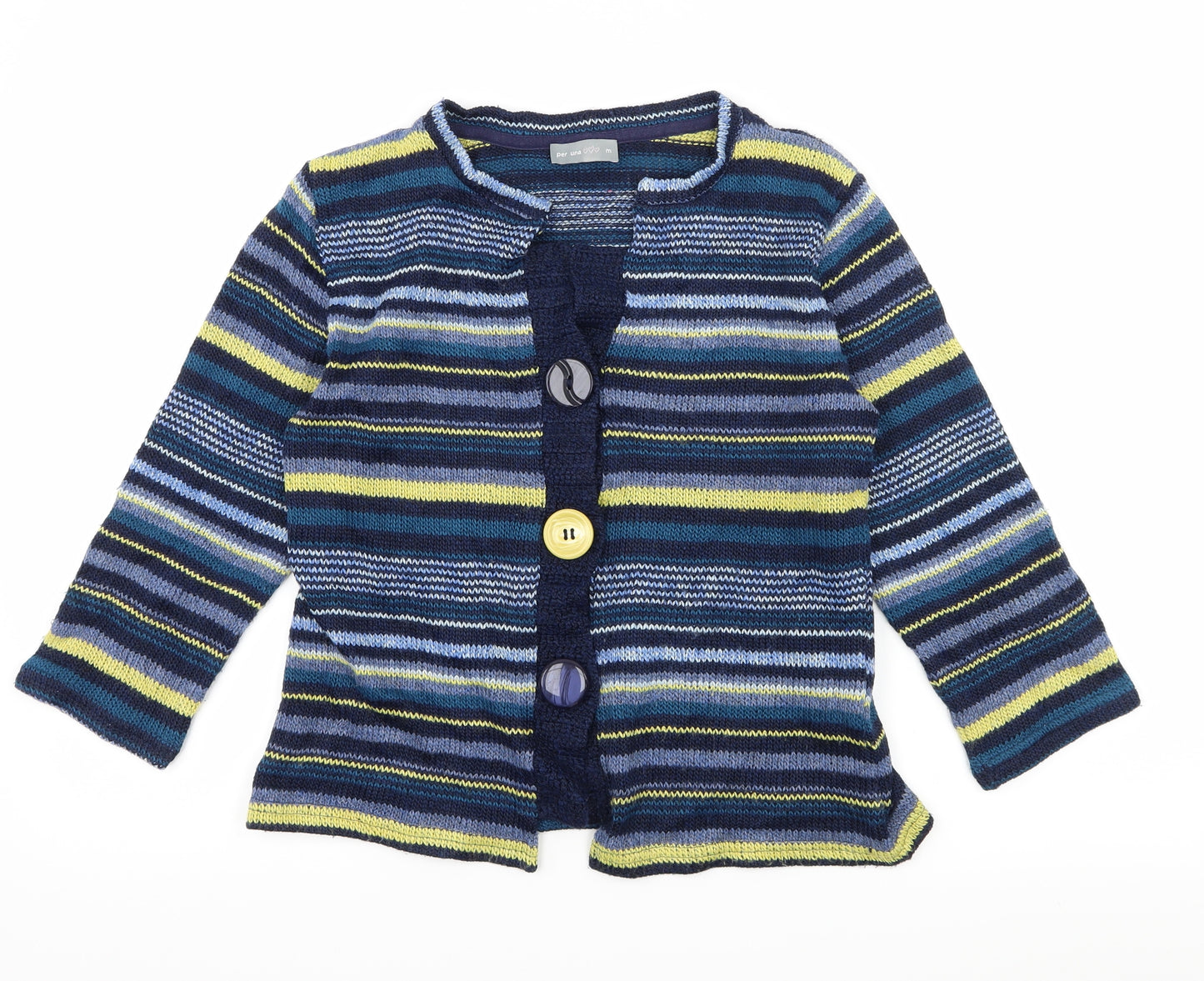 Per Una Womens Blue Striped Knit Cardigan Jumper Size M