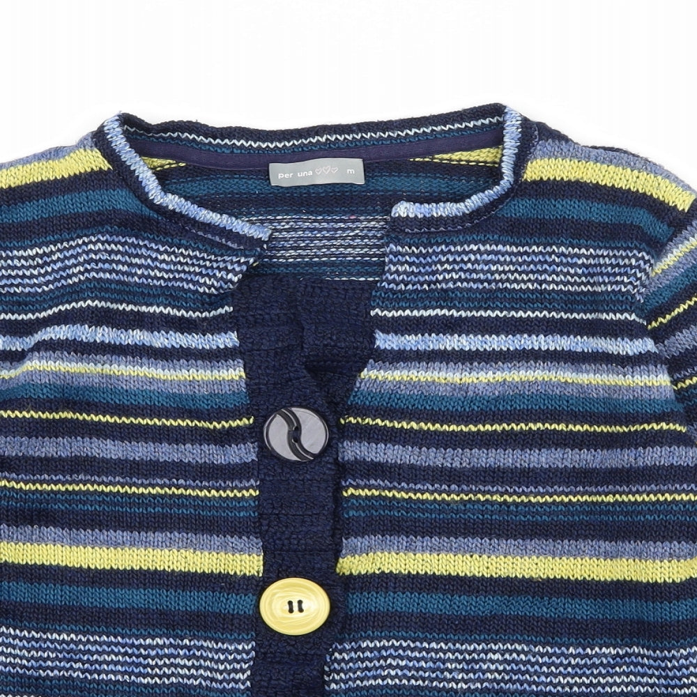 Per Una Womens Blue Striped Knit Cardigan Jumper Size M