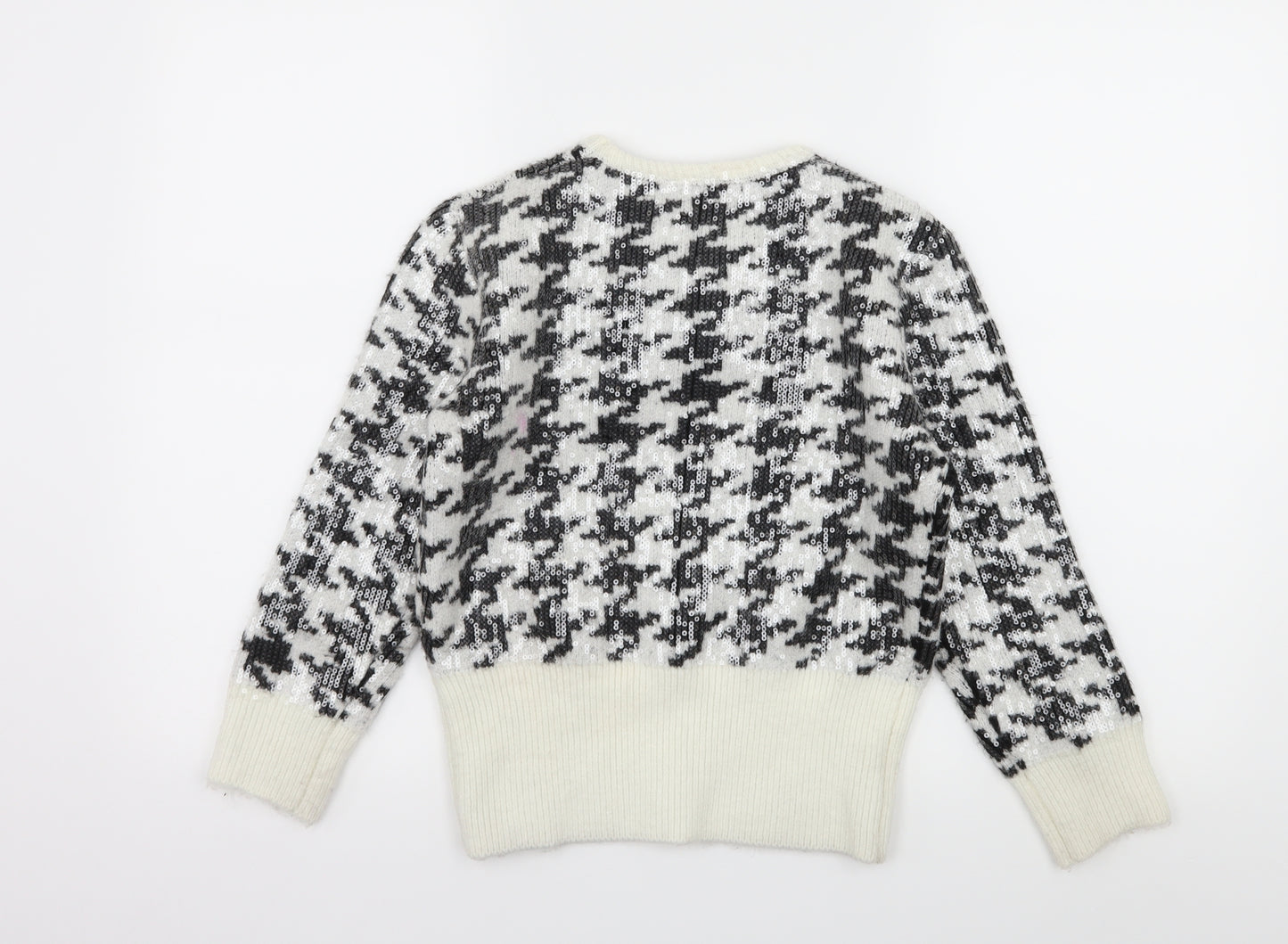 Zara Womens White Houndstooth Knit Pullover Jumper Size M