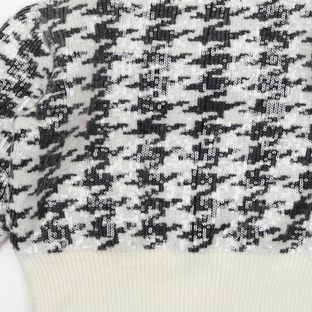 Zara Womens White Houndstooth Knit Pullover Jumper Size M