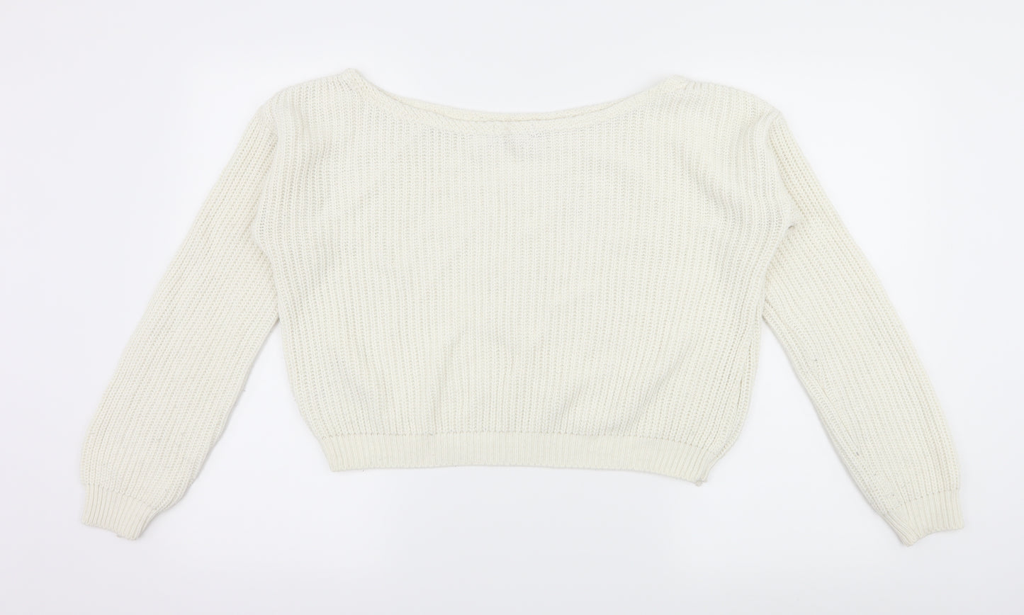 PRETTYLITTLETHING Womens White  Knit Pullover Jumper Size S