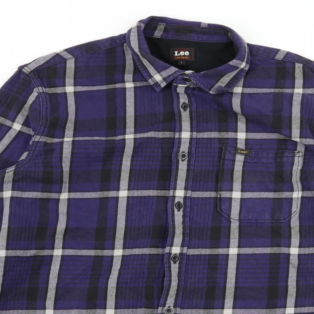 Lee Mens Purple Plaid   Button-Up Size L