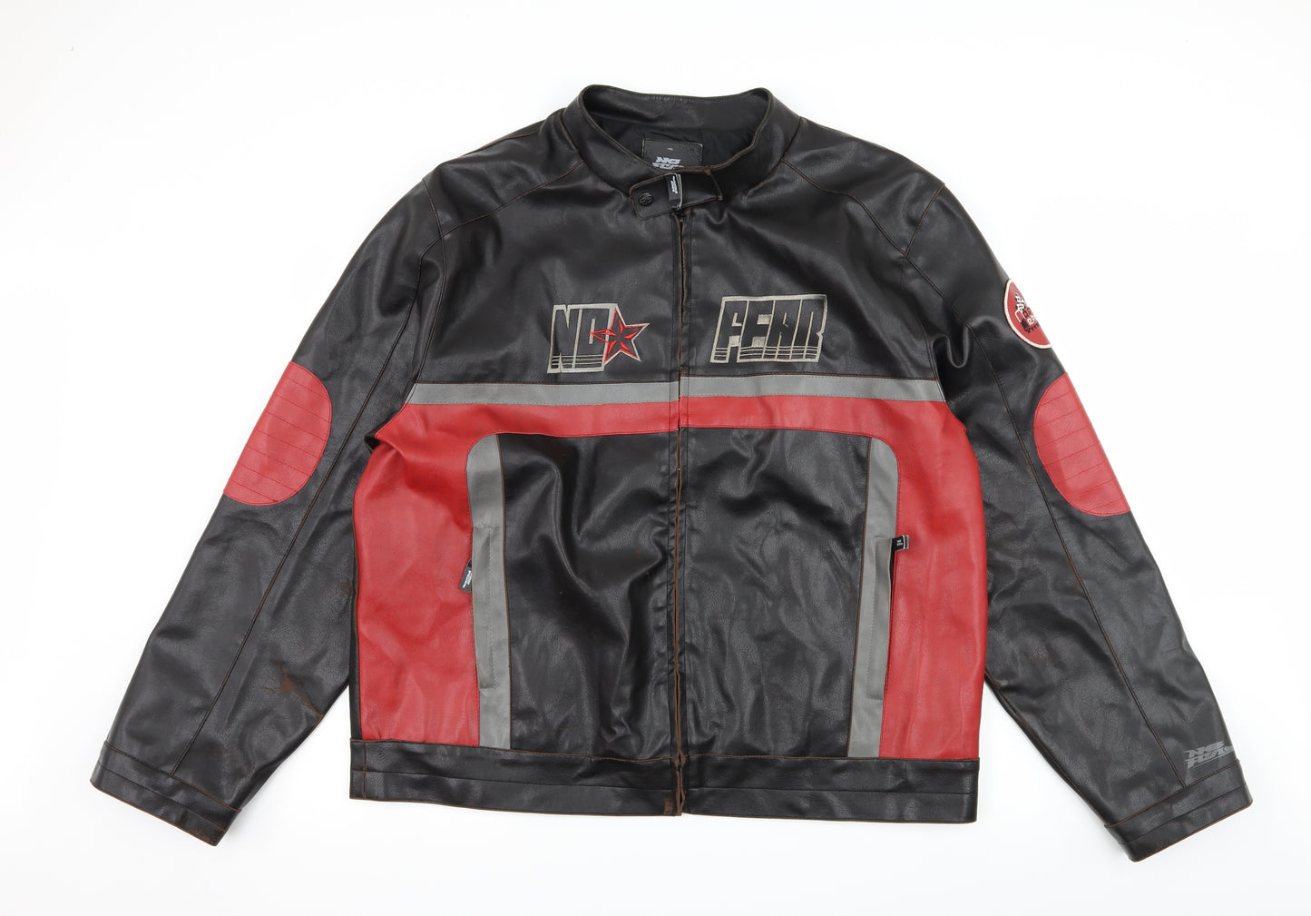 No Fear Mens Black   Biker Jacket Size 2XL