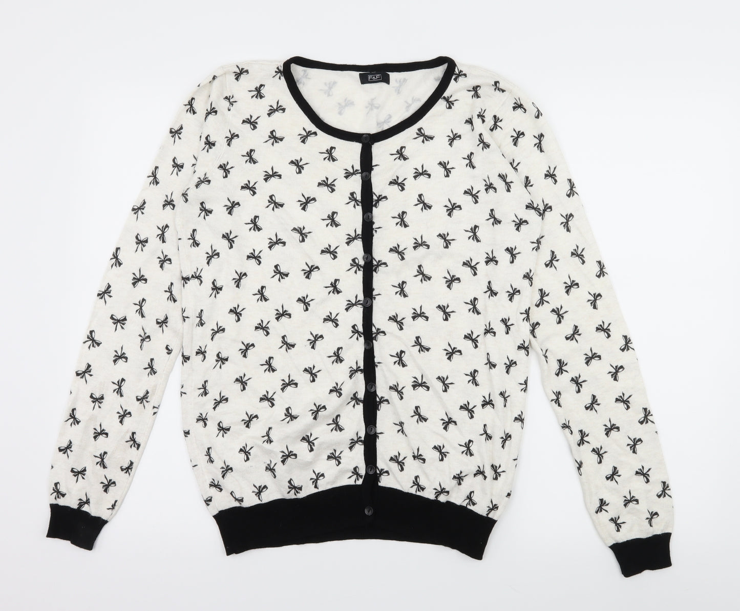 F&F Womens White  Knit Cardigan Jumper Size 14