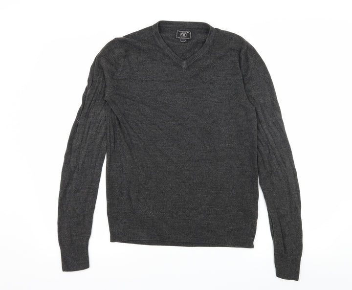 F&F Mens Grey Knit Pullover Jumper Size S
