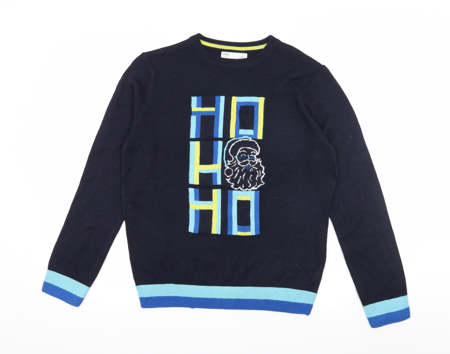 Marks and Spencer Boys Blue  Knit Pullover Jumper Size 13-14 Years  - Ho Ho Ho