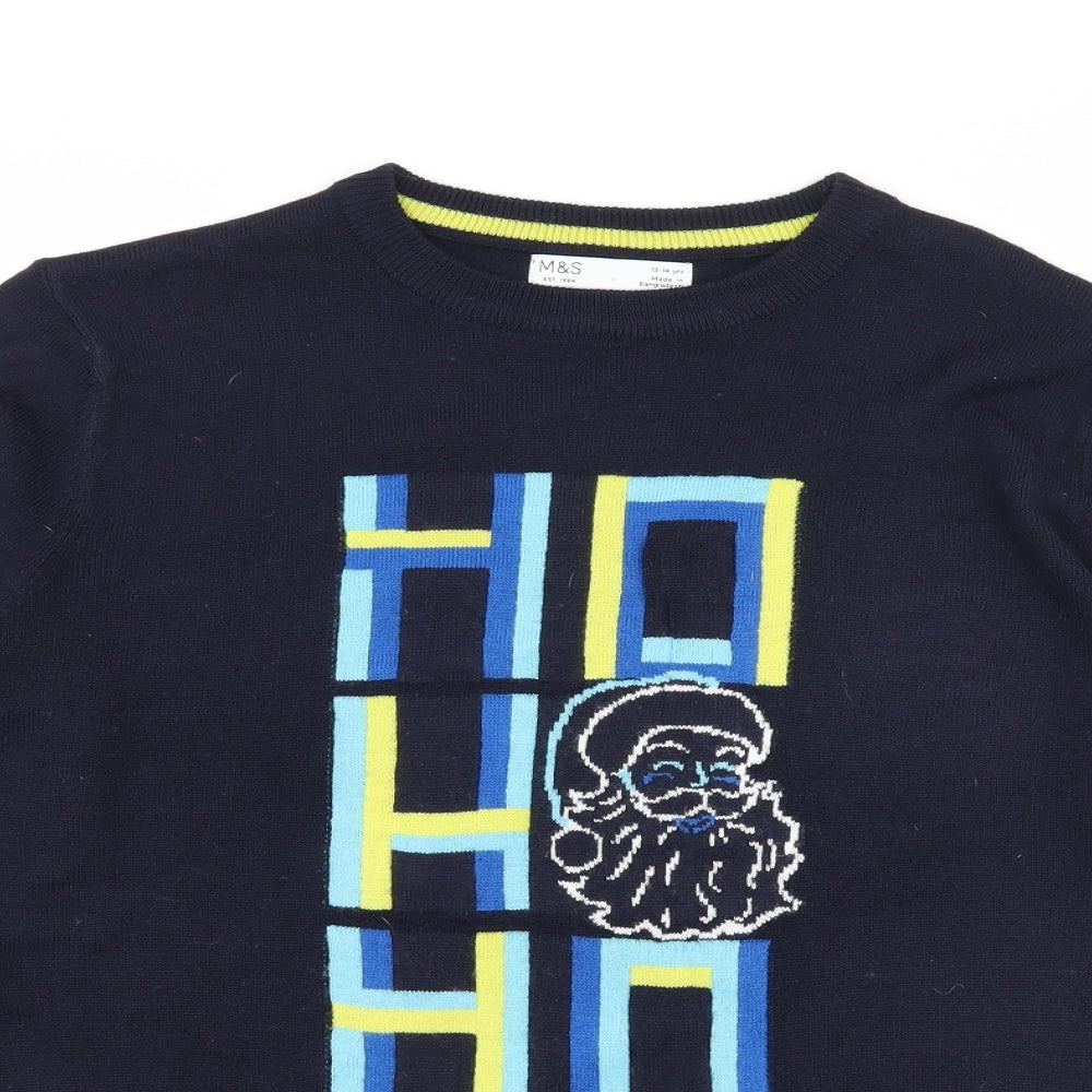 Marks and Spencer Boys Blue  Knit Pullover Jumper Size 13-14 Years  - Ho Ho Ho