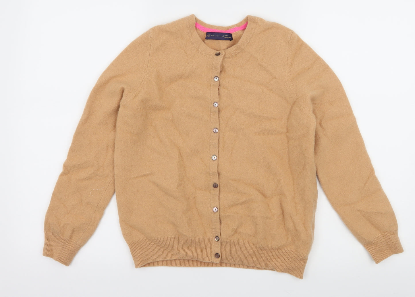 Marks and Spencer Womens Beige  Knit Cardigan Jumper Size 14
