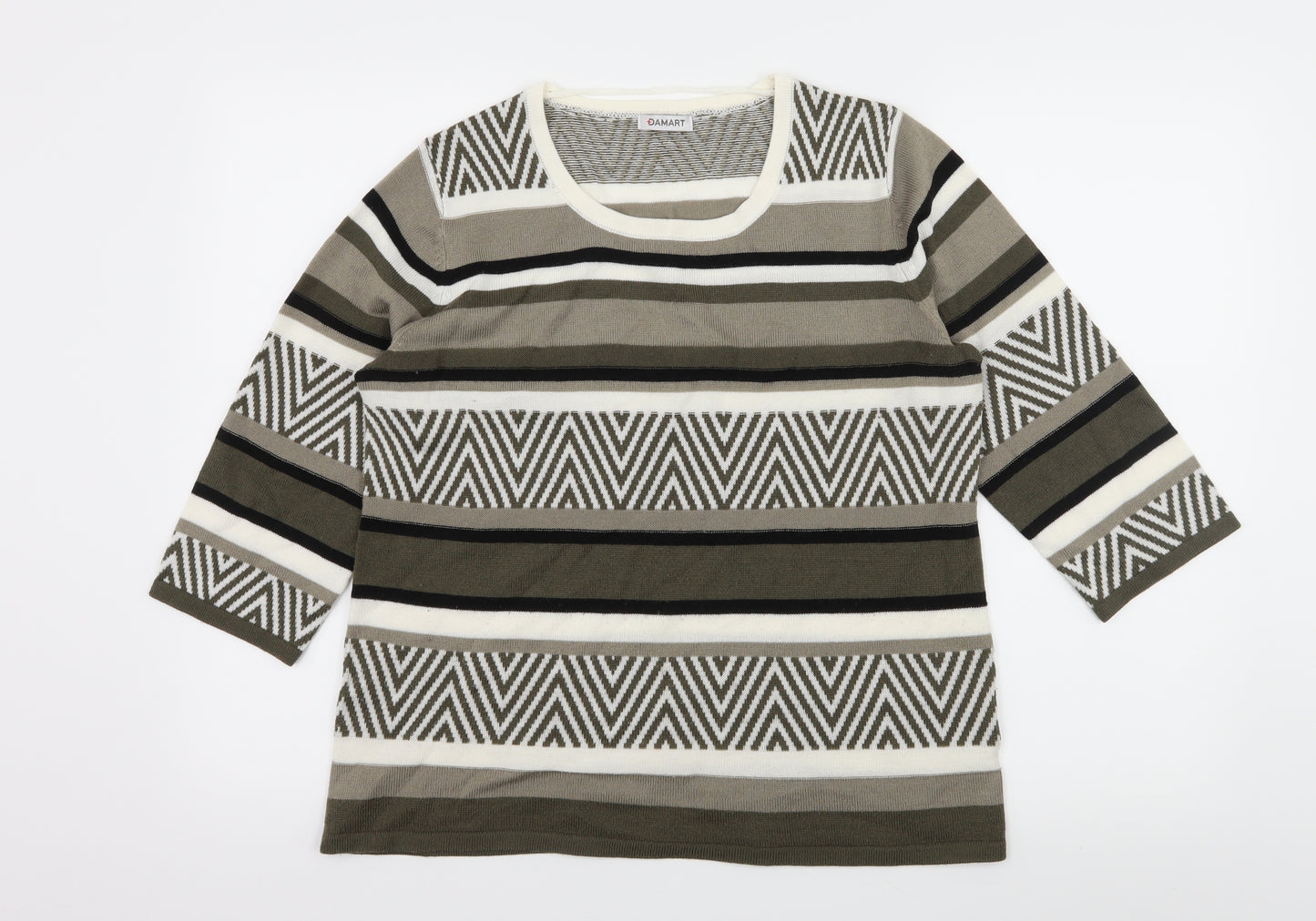 Damart Womens Grey Striped Knit Basic T-Shirt Size 14