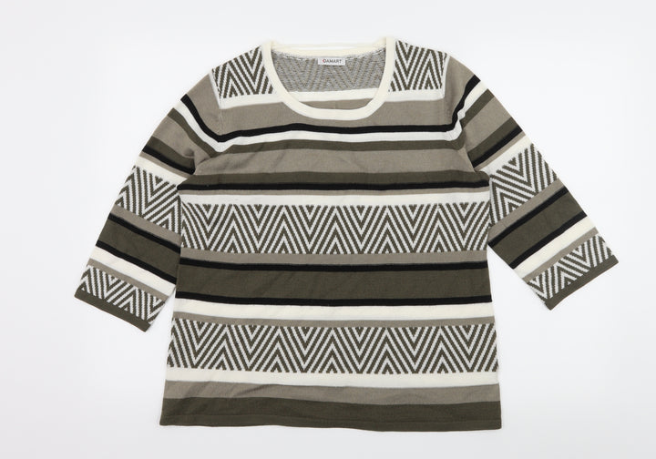 Damart Womens Grey Striped Knit Basic T-Shirt Size 14