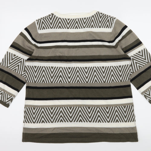 Damart Womens Grey Striped Knit Basic T-Shirt Size 14