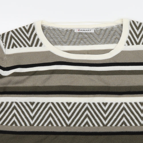 Damart Womens Grey Striped Knit Basic T-Shirt Size 14