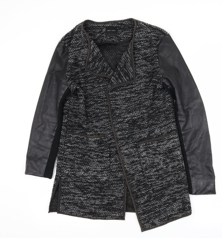 New Look Womens Grey Striped Knit Jacket Coatigan Size 10
