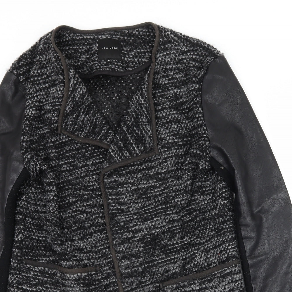 New Look Womens Grey Striped Knit Jacket Coatigan Size 10