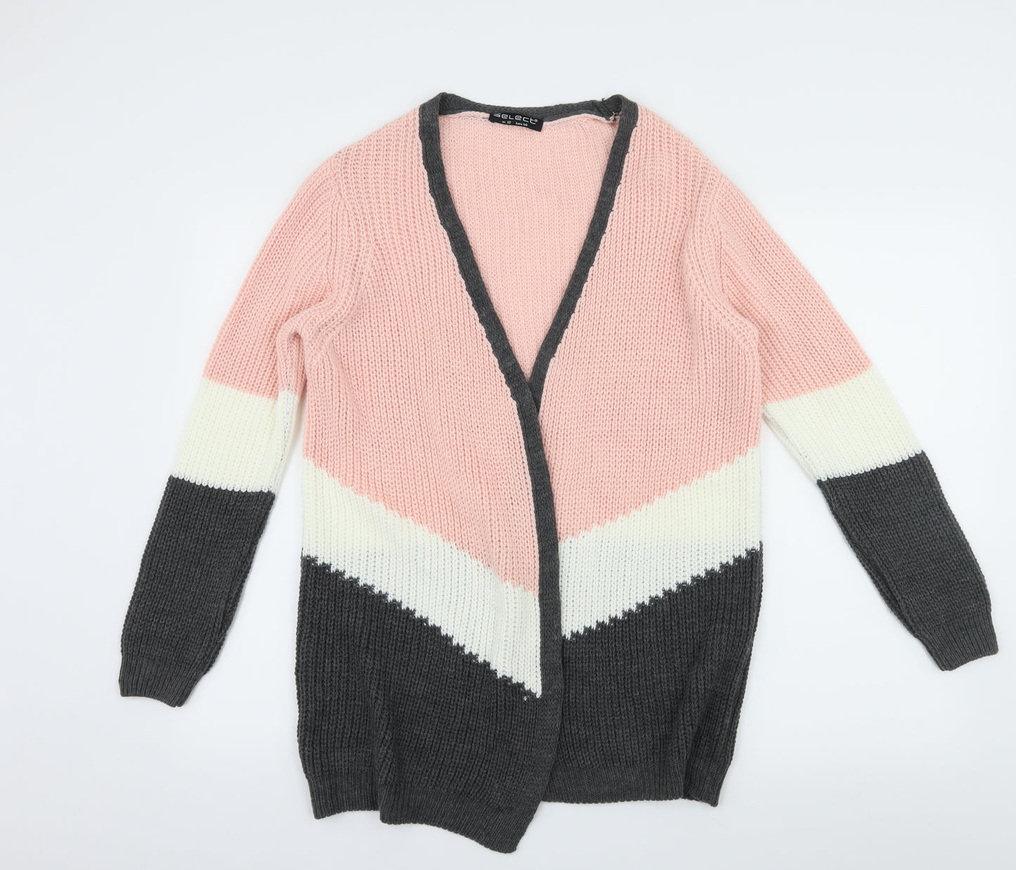 Select Womens Pink Striped Knit Cardigan Jumper Size 12