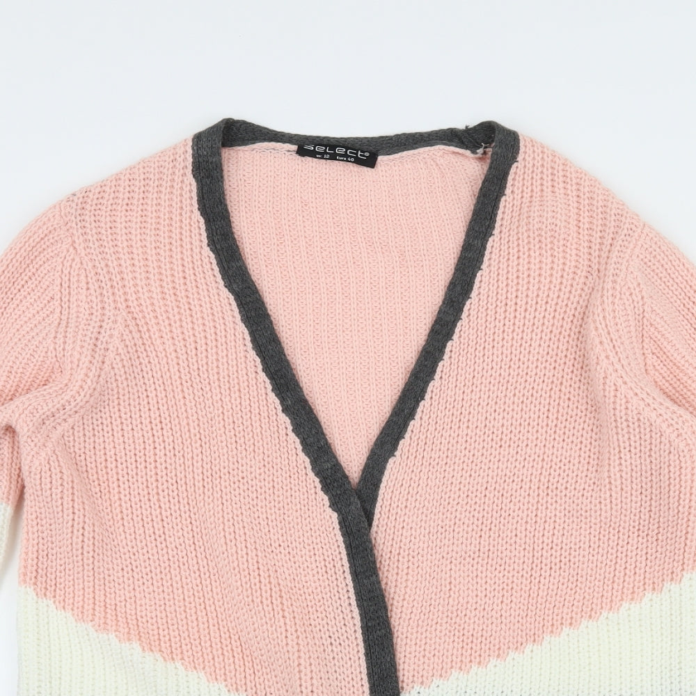 Select Womens Pink Striped Knit Cardigan Jumper Size 12