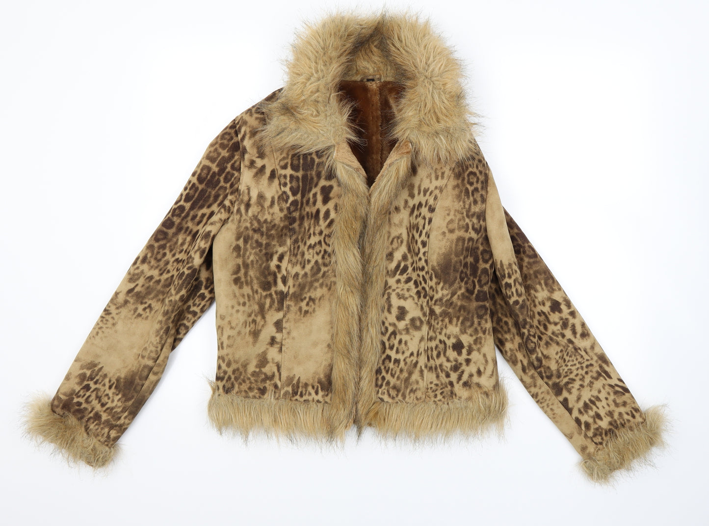 Preworn Womens Brown Animal Print  Jacket Coat Size 12