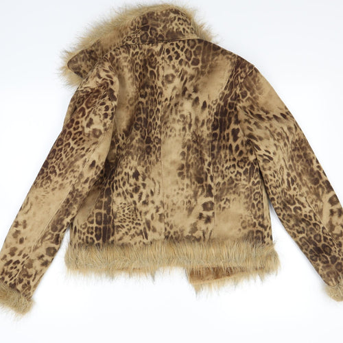 Preworn Womens Brown Animal Print  Jacket Coat Size 12