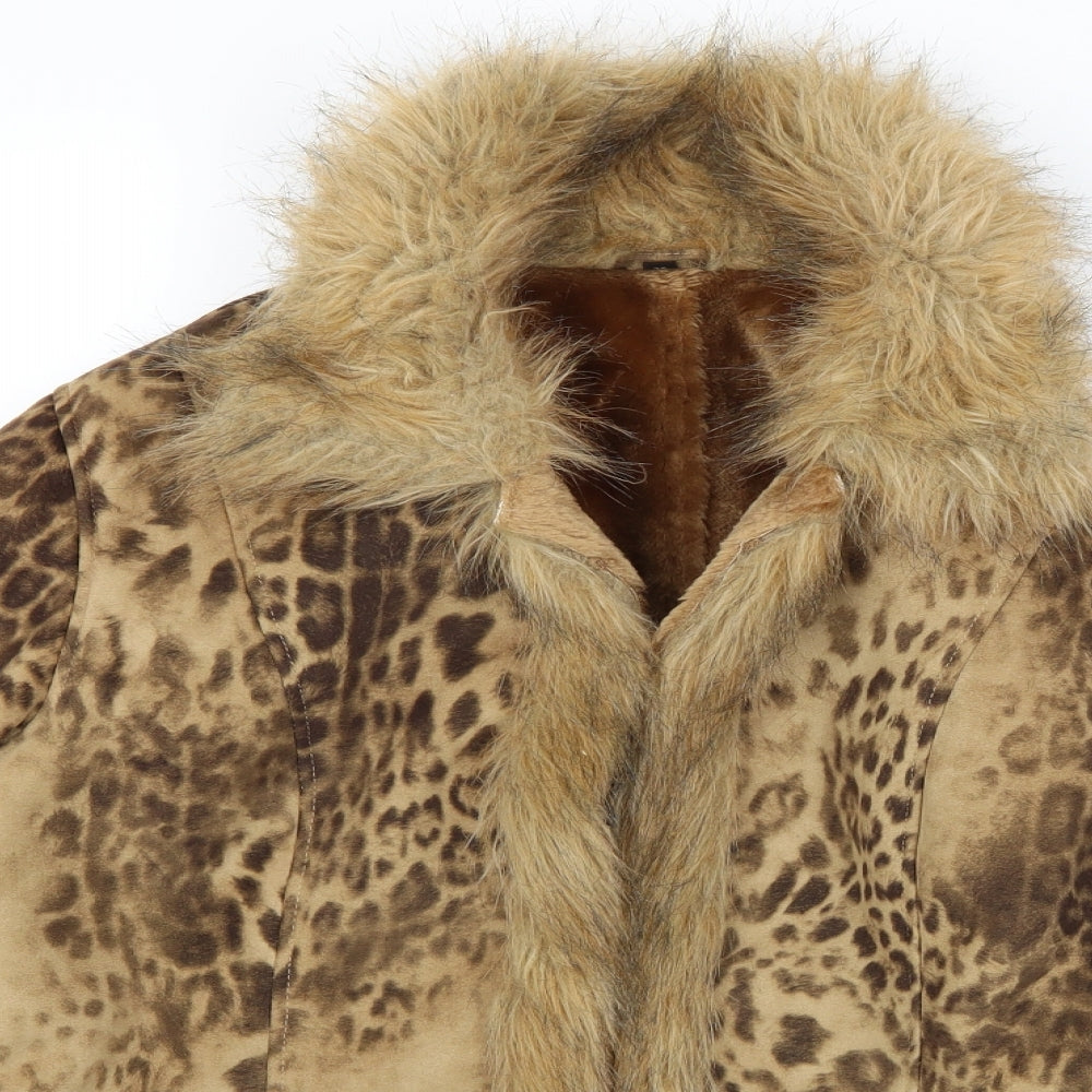 Preworn Womens Brown Animal Print  Jacket Coat Size 12