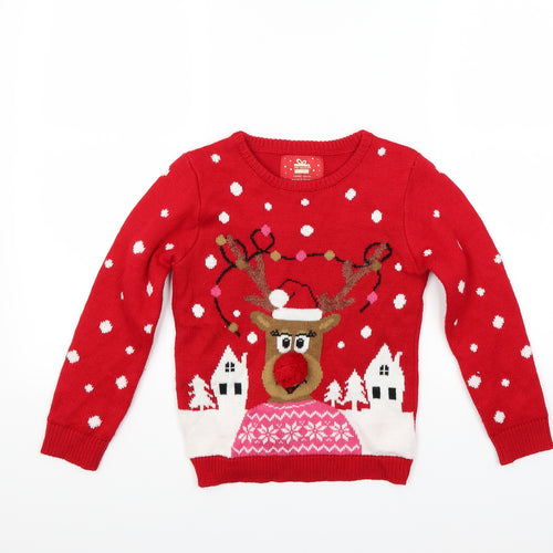 Primark Girls Red   Pullover Jumper Size 7-8 Years  - Christmas  Jumper