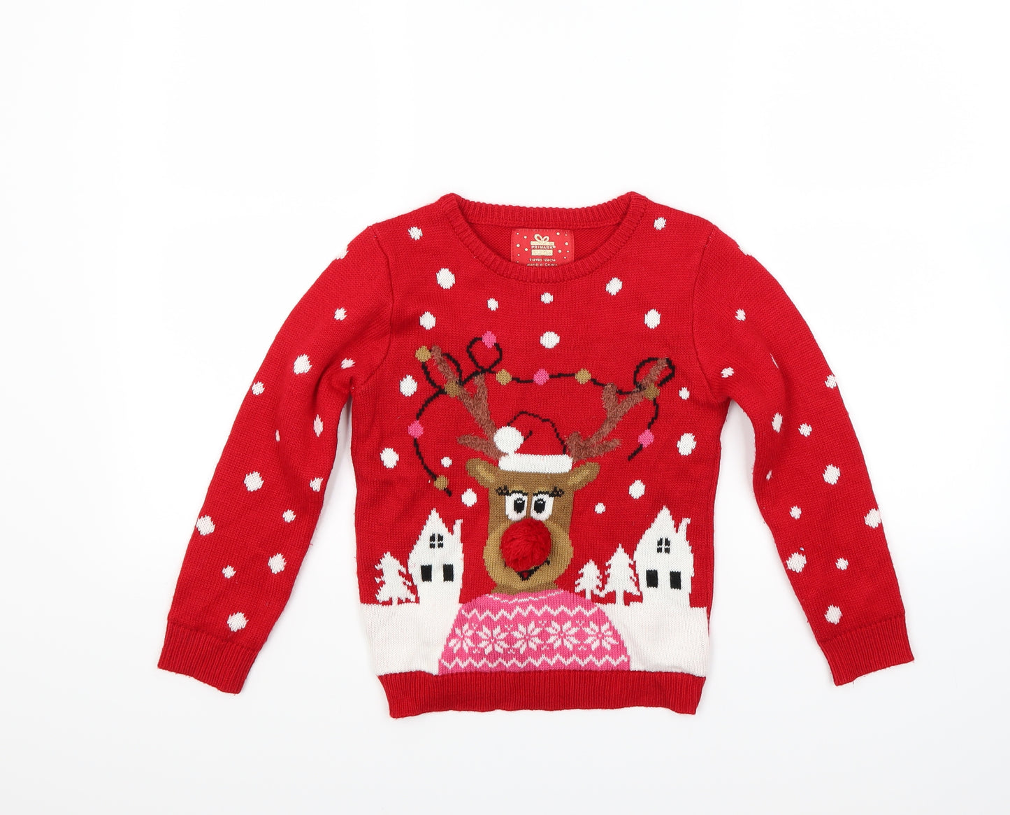 Primark Girls Red   Pullover Jumper Size 7-8 Years  - Christmas  Jumper
