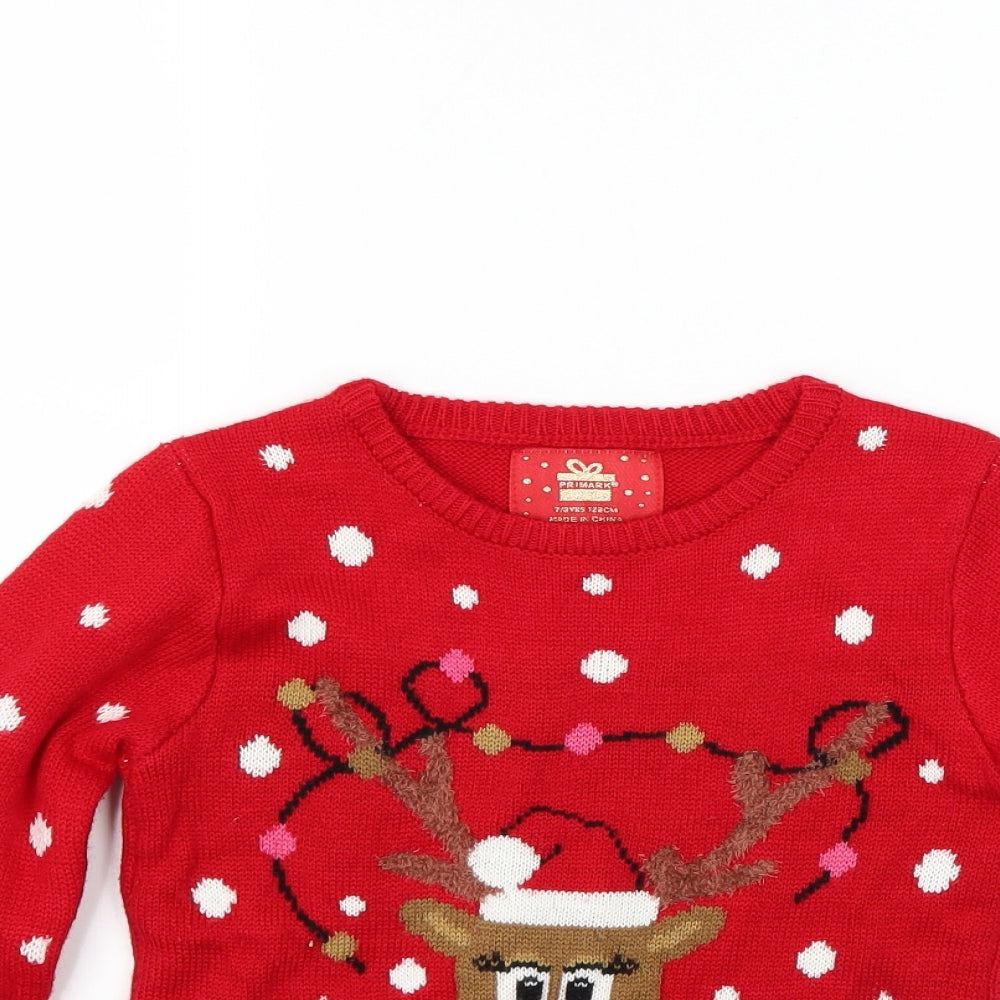 Primark Girls Red   Pullover Jumper Size 7-8 Years  - Christmas  Jumper