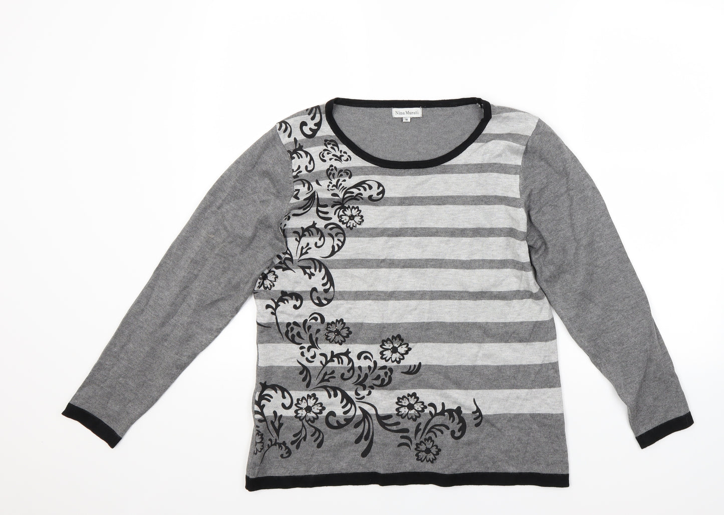 Nina Mutati Womens Grey Floral  Pullover Jumper Size M