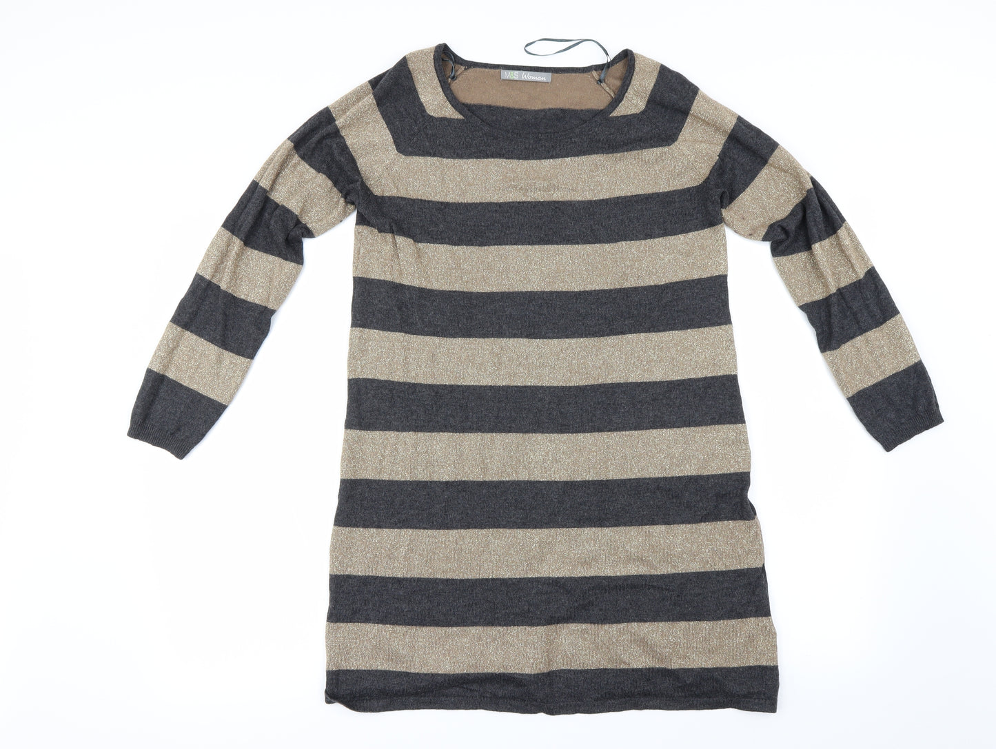 Marks and Spencer Womens Beige Striped  A-Line  Size 14
