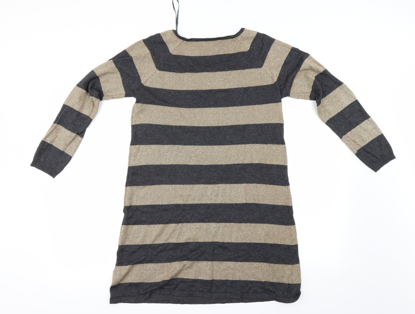 Marks and Spencer Womens Beige Striped  A-Line  Size 14