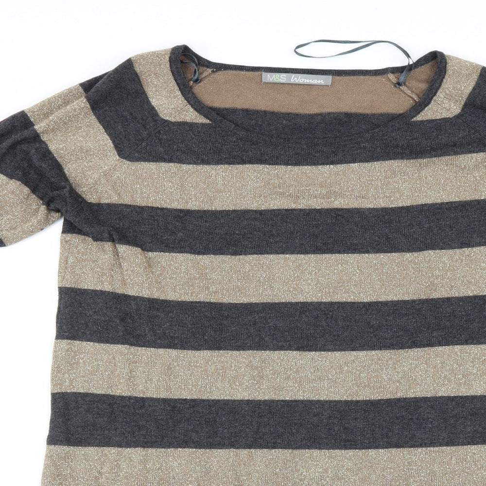 Marks and Spencer Womens Beige Striped  A-Line  Size 14