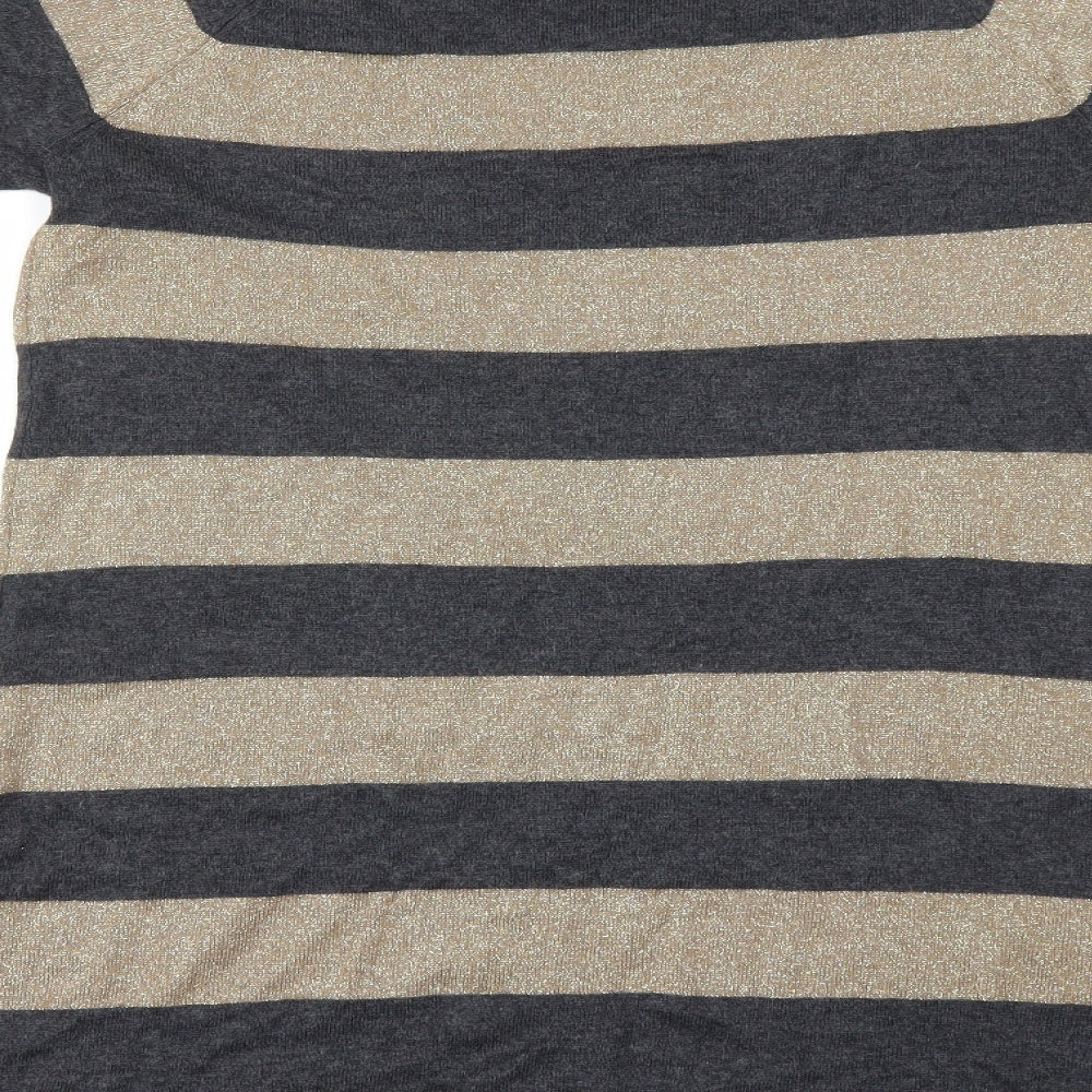 Marks and Spencer Womens Beige Striped  A-Line  Size 14