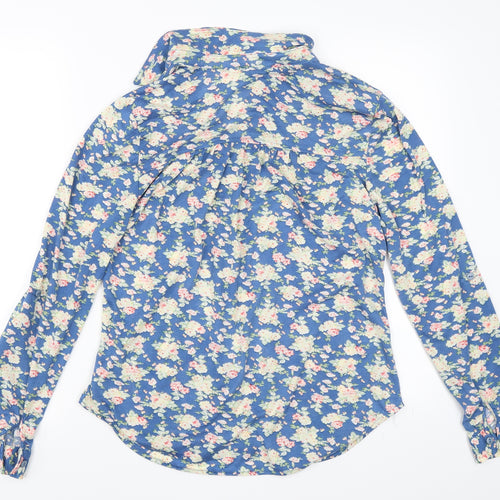 Preworn Womens Blue Floral  Basic Button-Up Size M