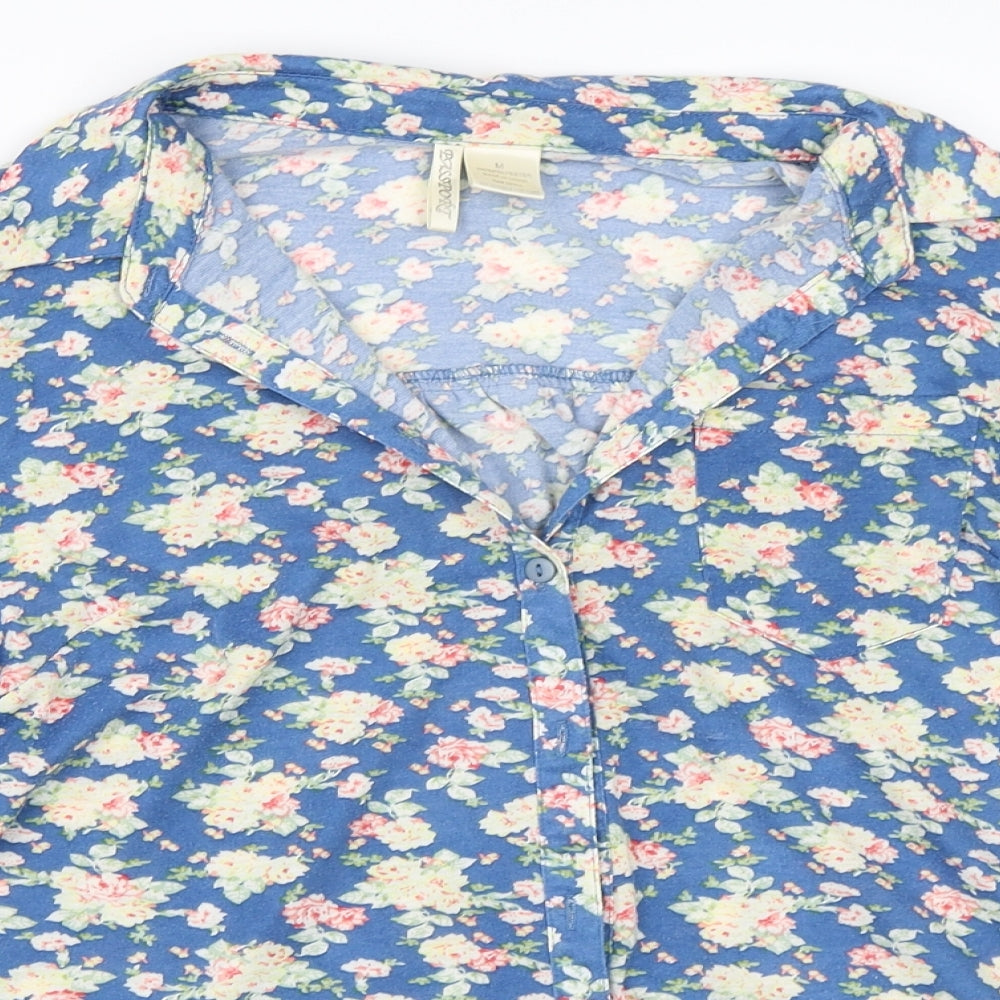 Preworn Womens Blue Floral  Basic Button-Up Size M