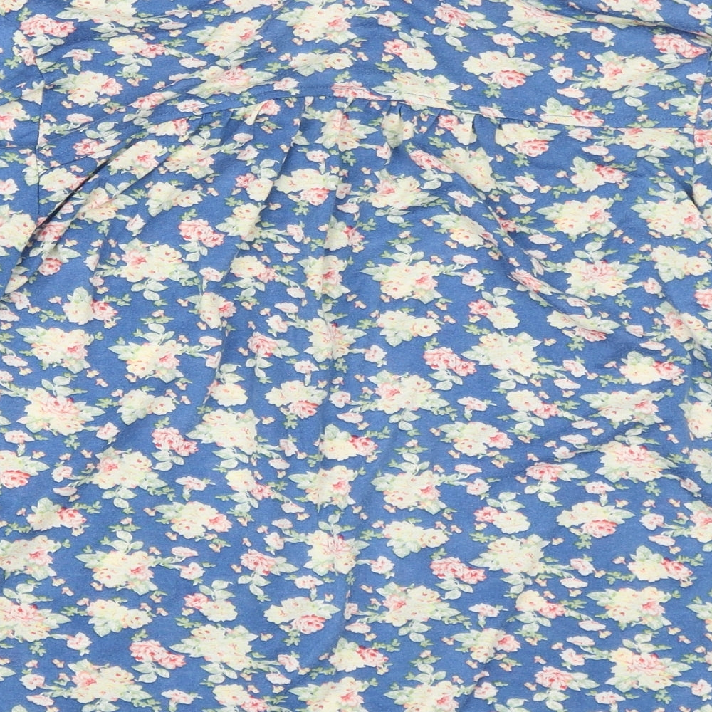 Preworn Womens Blue Floral  Basic Button-Up Size M