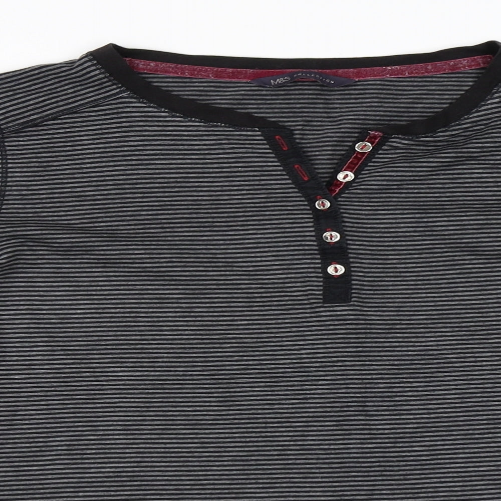 Marks and Spencer Womens Grey Striped  Basic T-Shirt Size 14