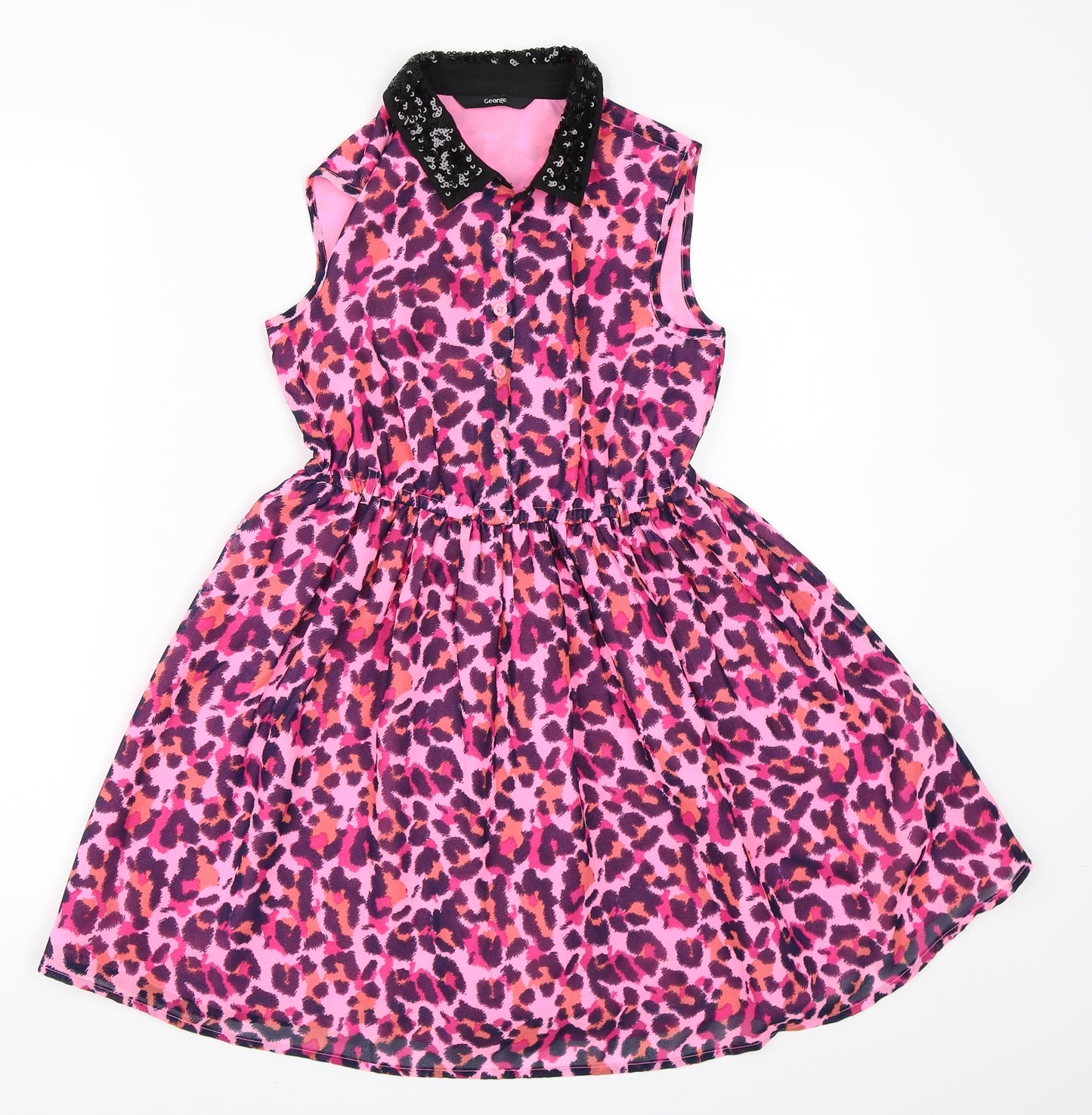 George Girls Pink Animal Print  Skater Dress  Size 8-9 Years