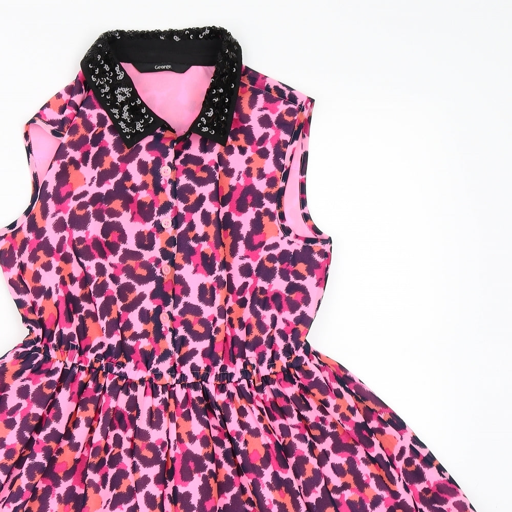 George Girls Pink Animal Print  Skater Dress  Size 8-9 Years