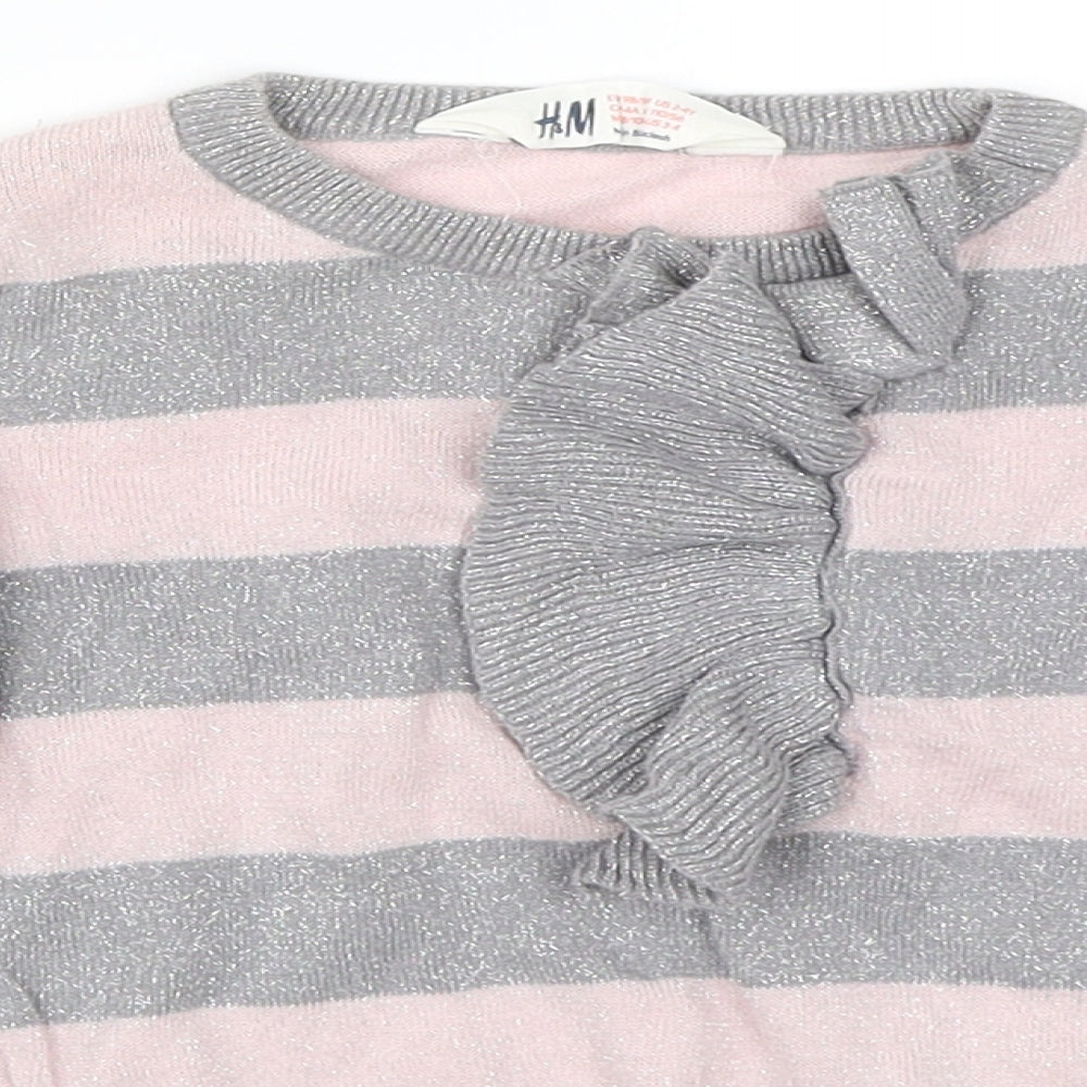 H&M Girls Pink Striped  Pullover Jumper Size 2-3 Years