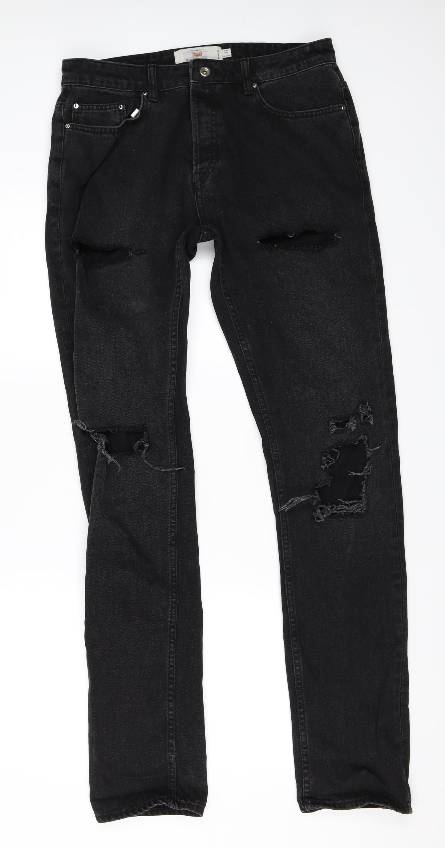Topman Mens Black  Denim Skinny Jeans Size 34 in L33 in