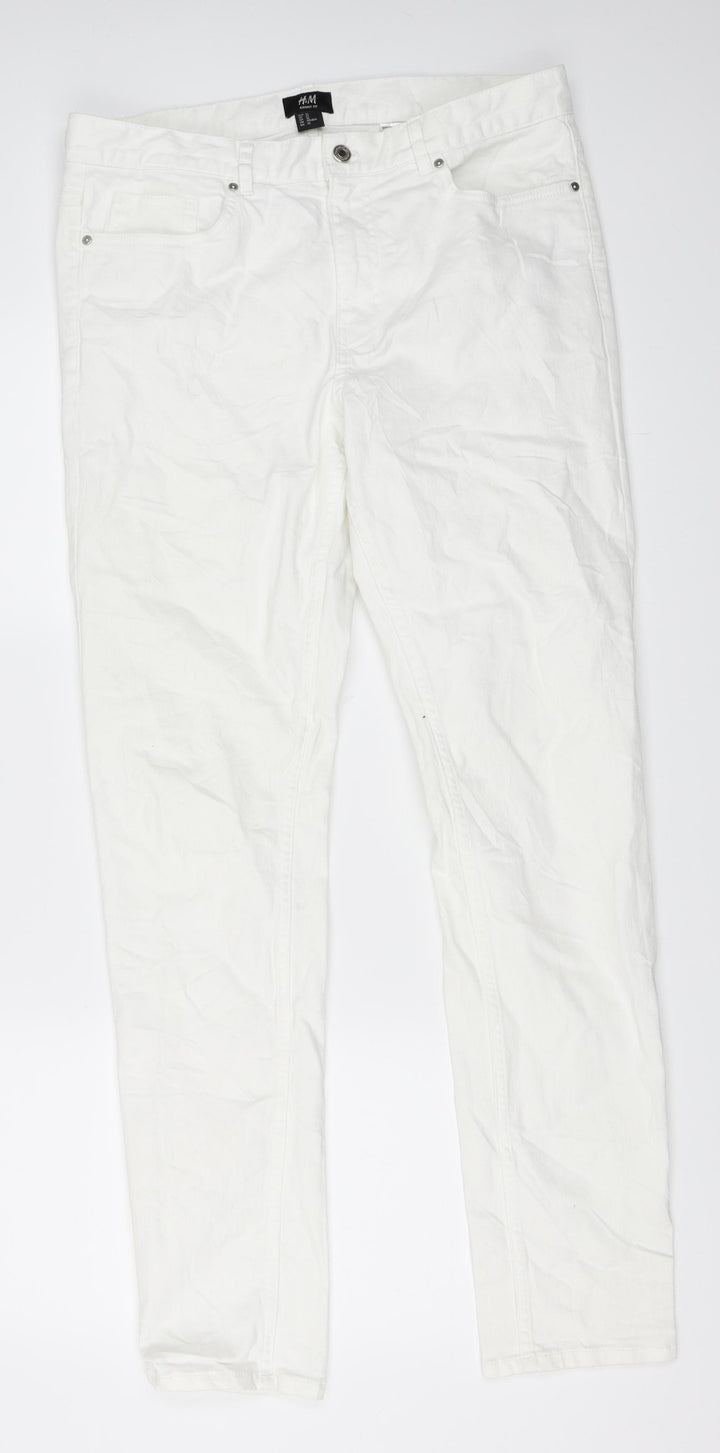 H&M Womens White Denim Skinny Jeans Size 32 L30 in