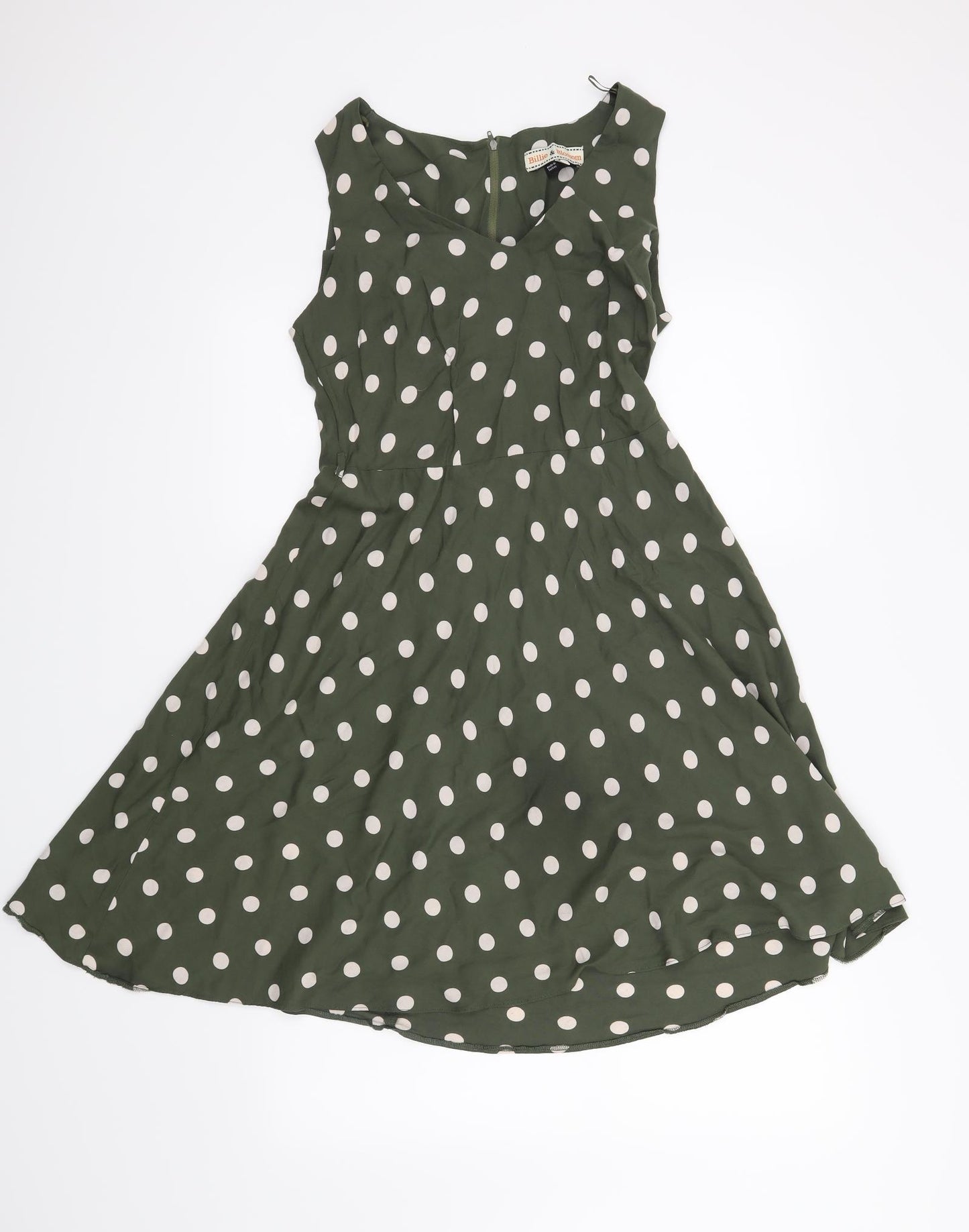Billie & Blossom Womens Green Polka Dot  Fit & Flare  Size 10