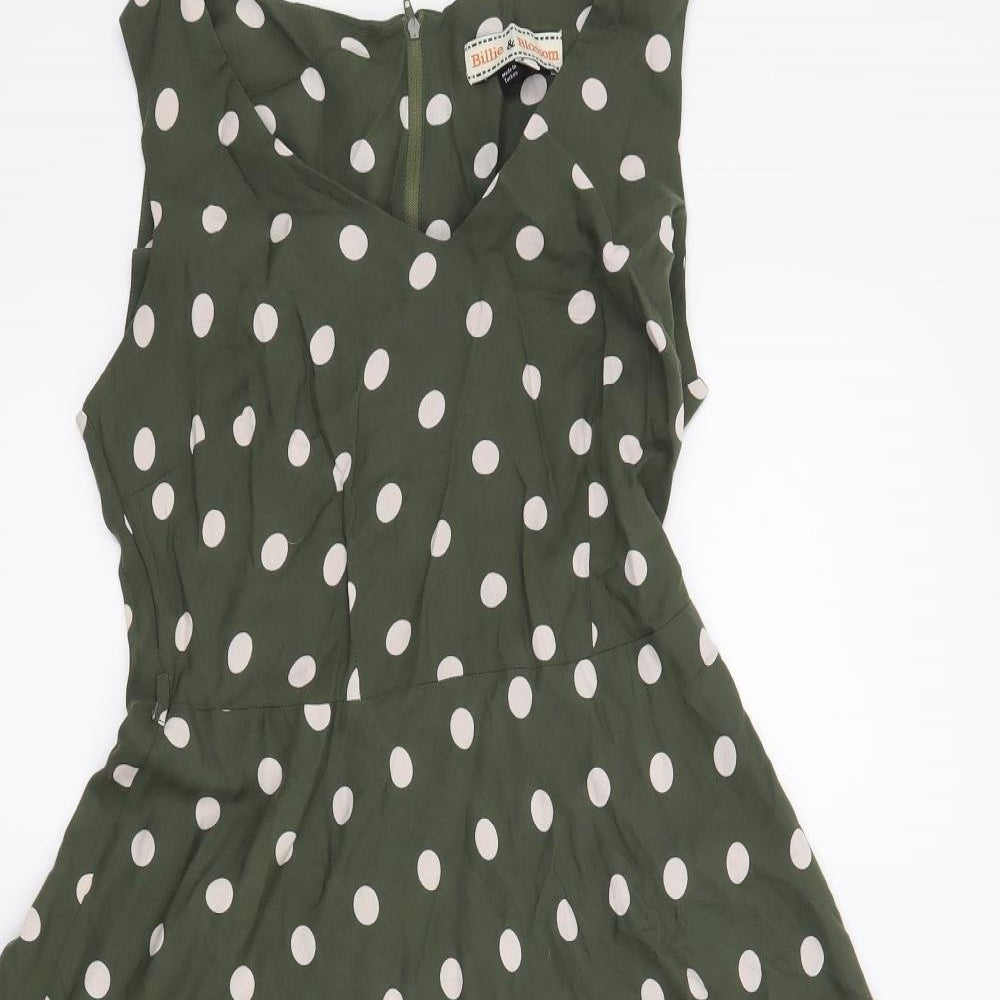 Billie & Blossom Womens Green Polka Dot  Fit & Flare  Size 10