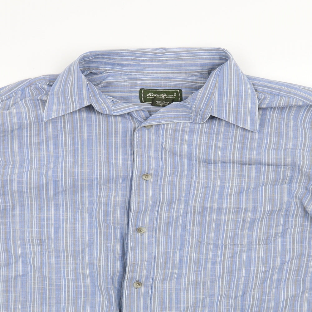 Eddie Bauer Mens Blue Striped   Button-Up Size L