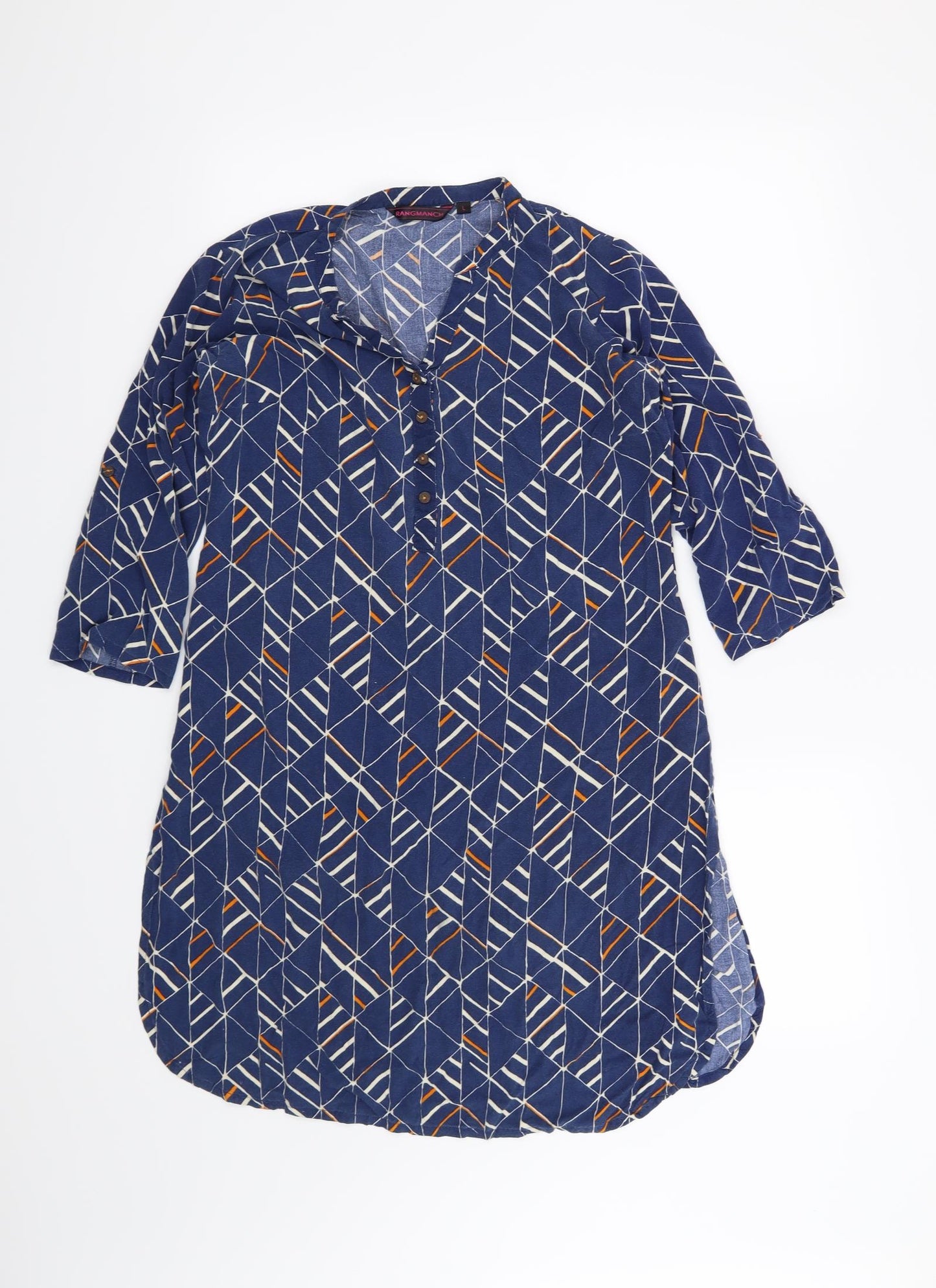 Preworn Womens Blue Geometric  Tunic Blouse Size L