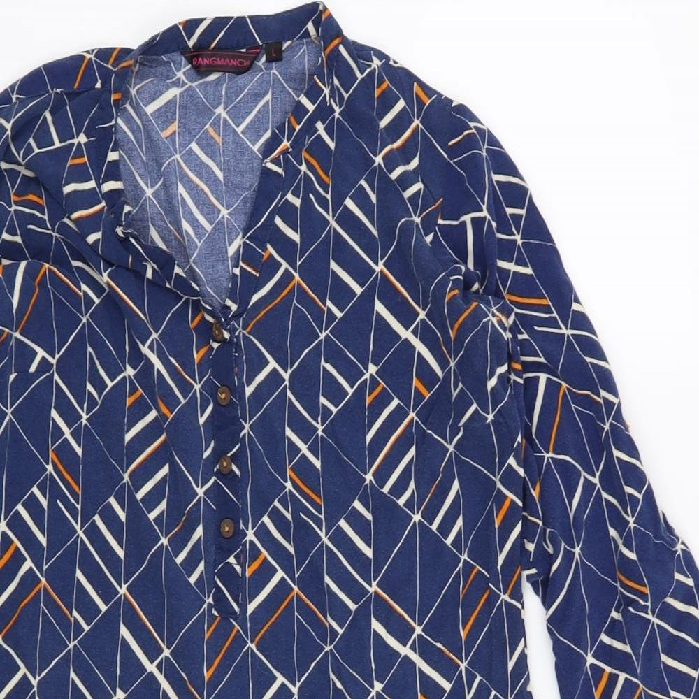 Preworn Womens Blue Geometric  Tunic Blouse Size L